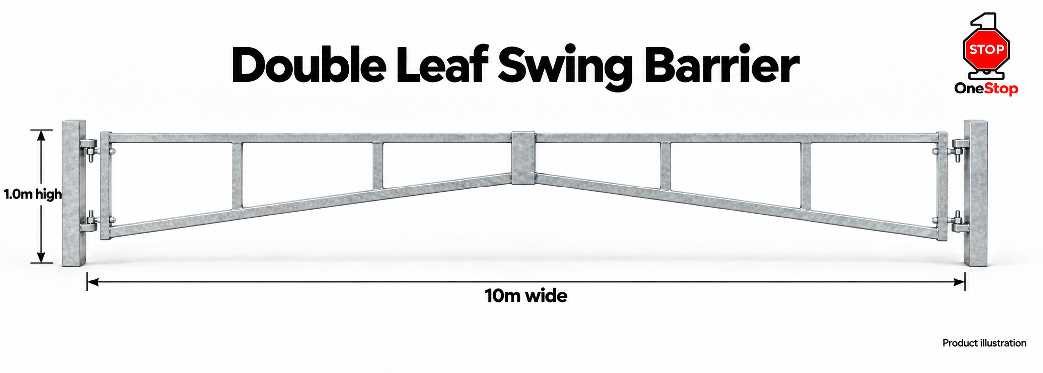 Double Leaf Swing Barrier 10.0m x 1.0m High - Galvanised