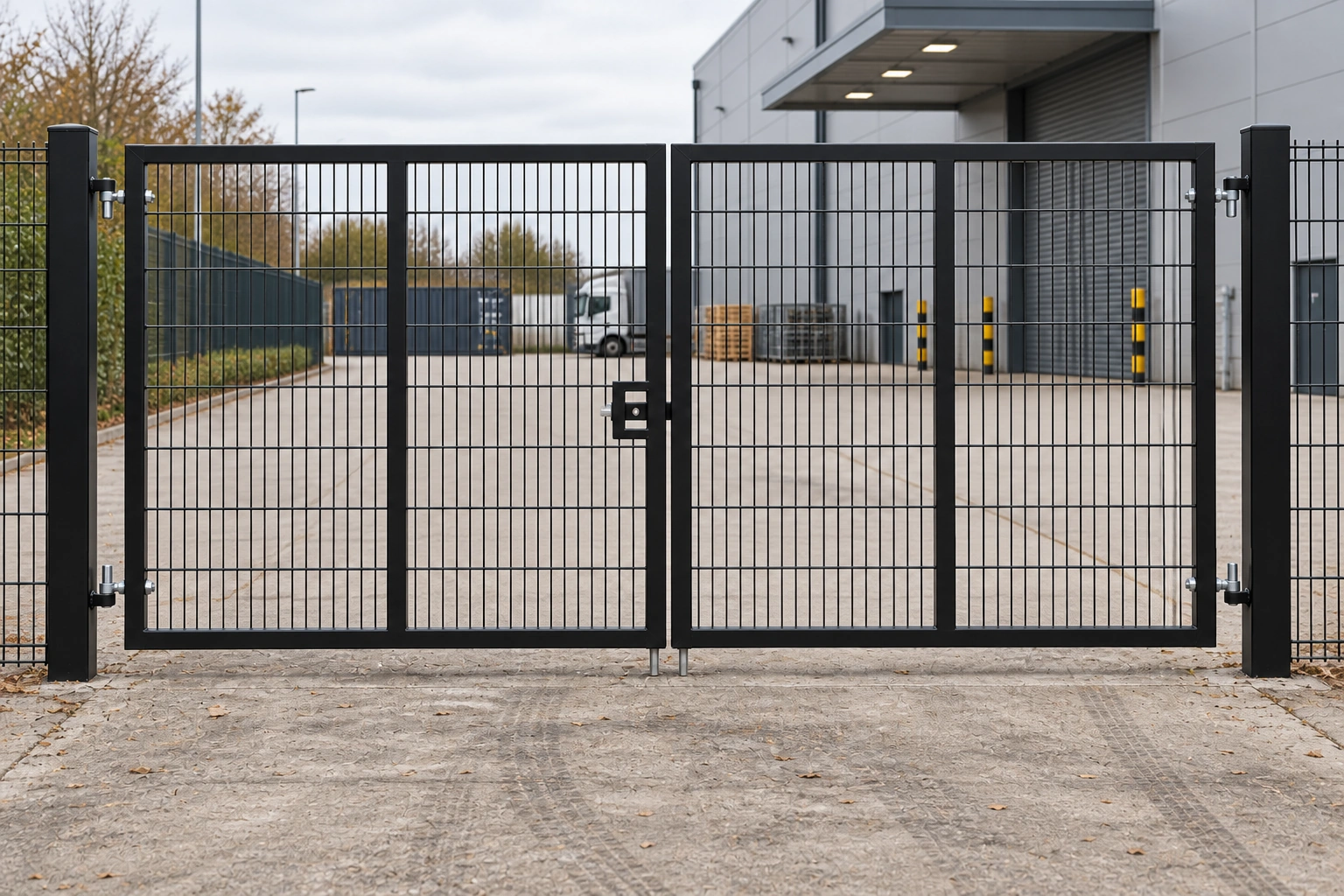 2.4m x 5.0m Steel Mesh Double Gate - Galvanised & PPC Black RAL 9005