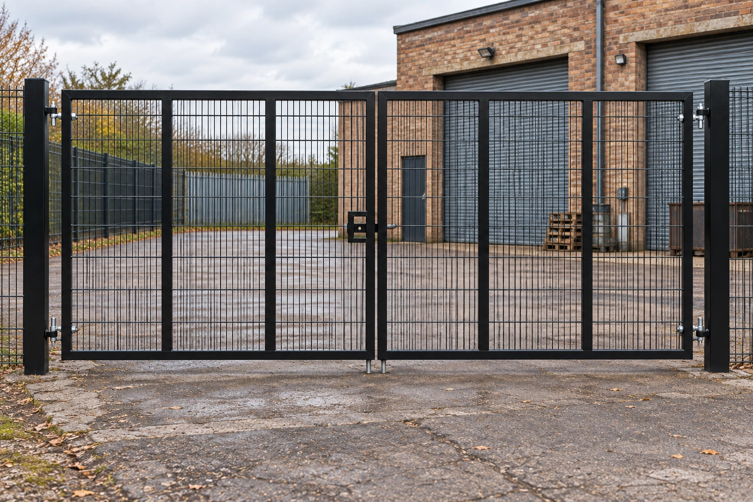 2.4m x 6.0m Steel Mesh Double Gate - Galvanised & PPC Black RAL 9005