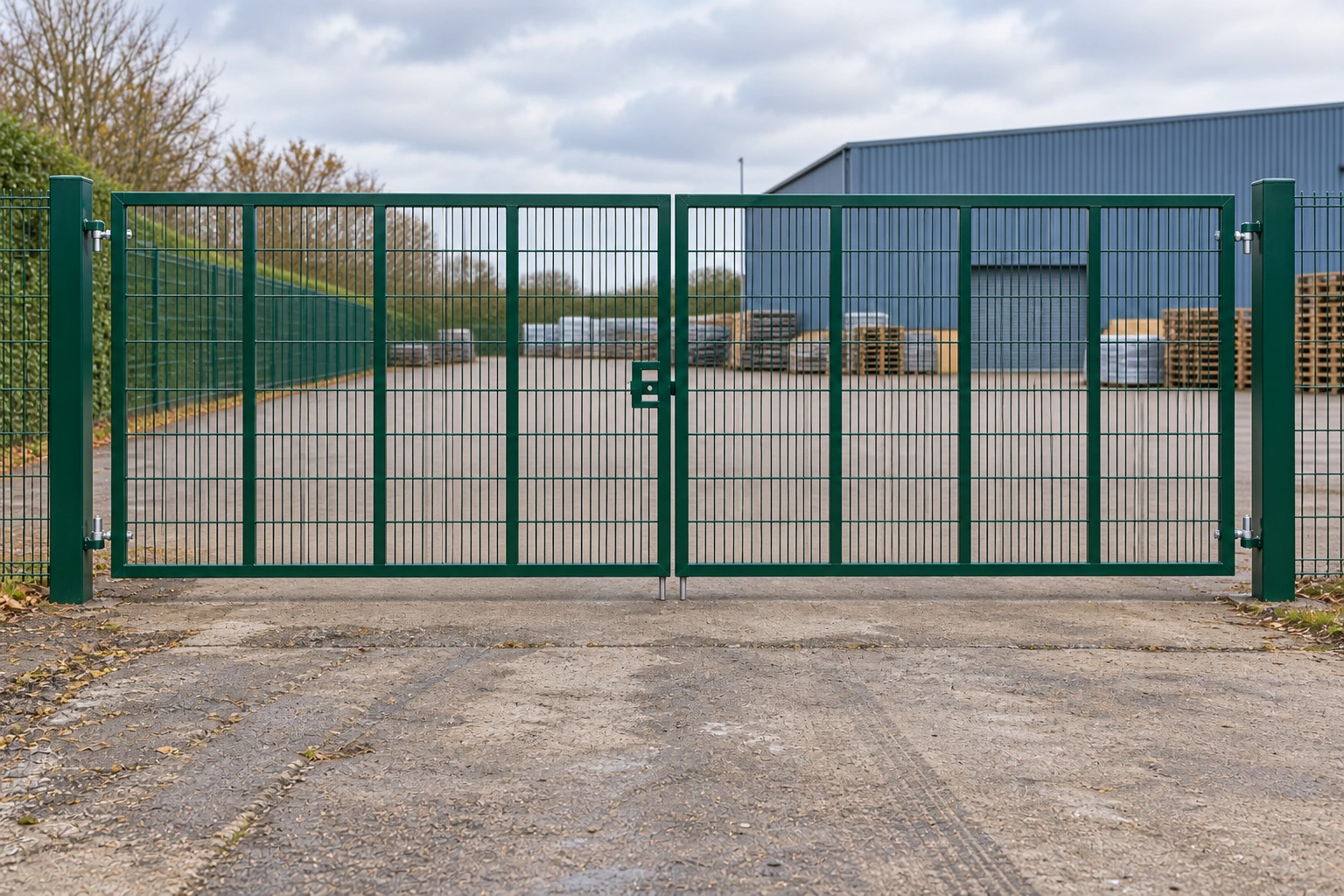 2.4m x 8.0m Steel Mesh Double Gate - Galvanised & PPC Green RAL 6005