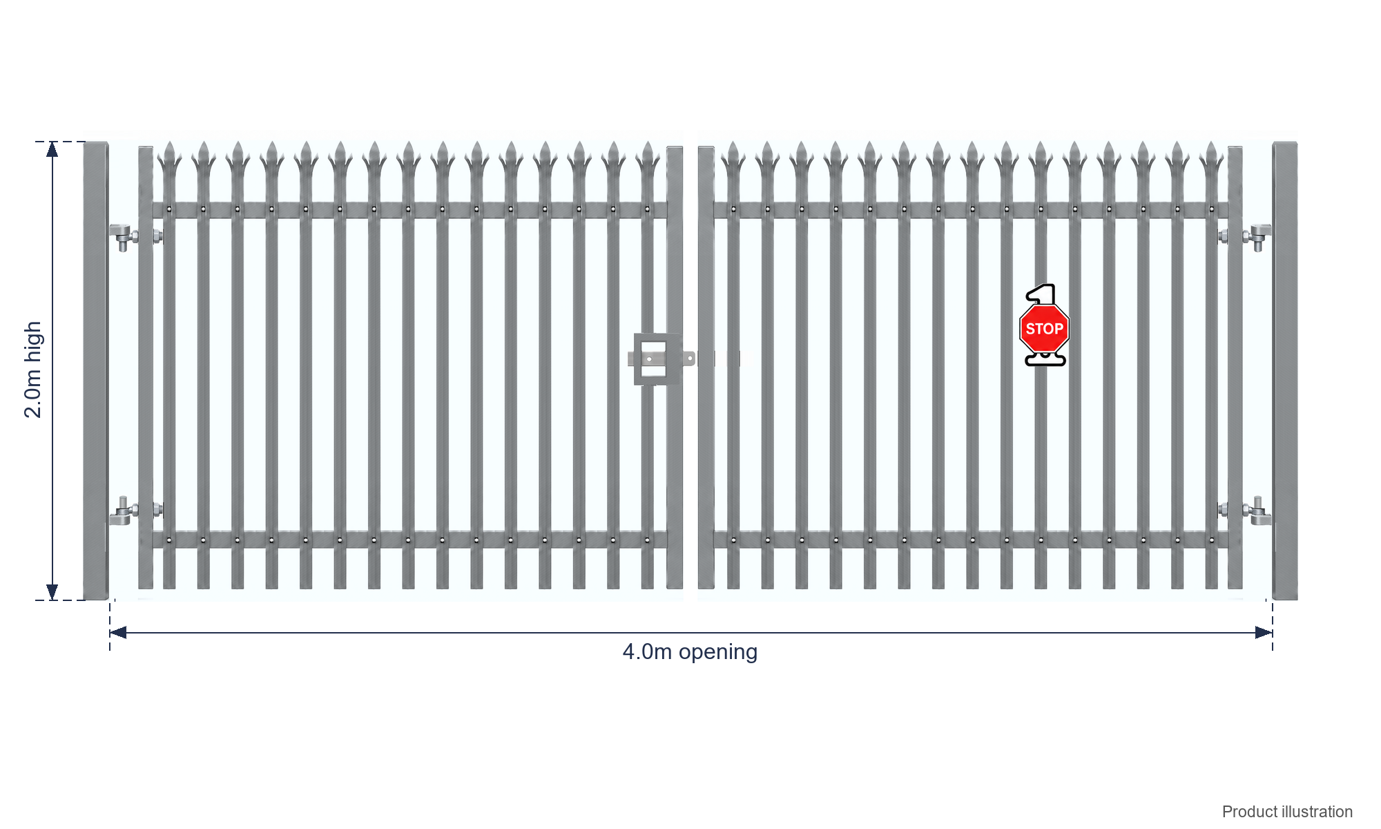 2.0m x 4.0m Steel Palisade Double Gate - Galvanised