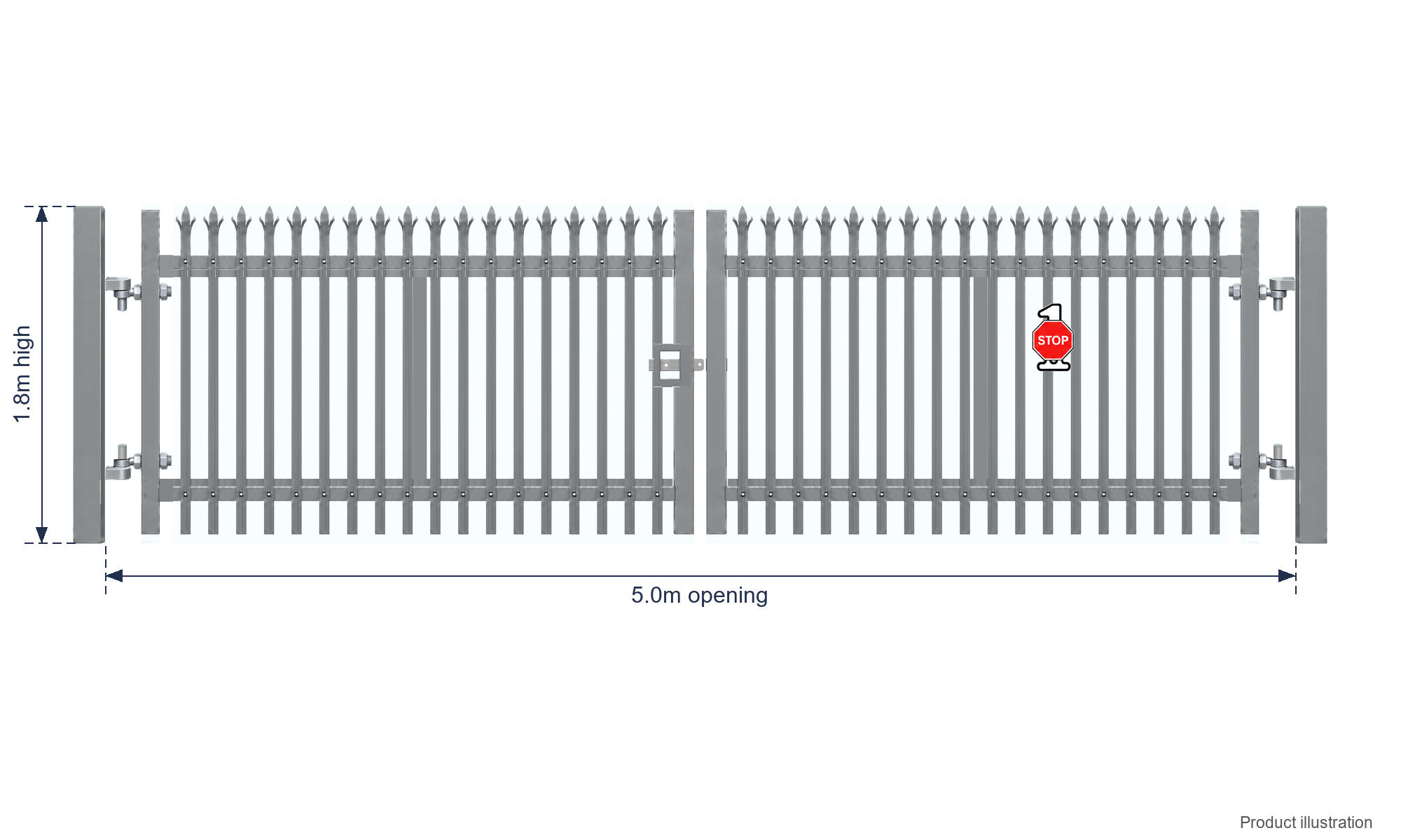 1.8m x 5.0m Steel Palisade Double Gate - Galvanised