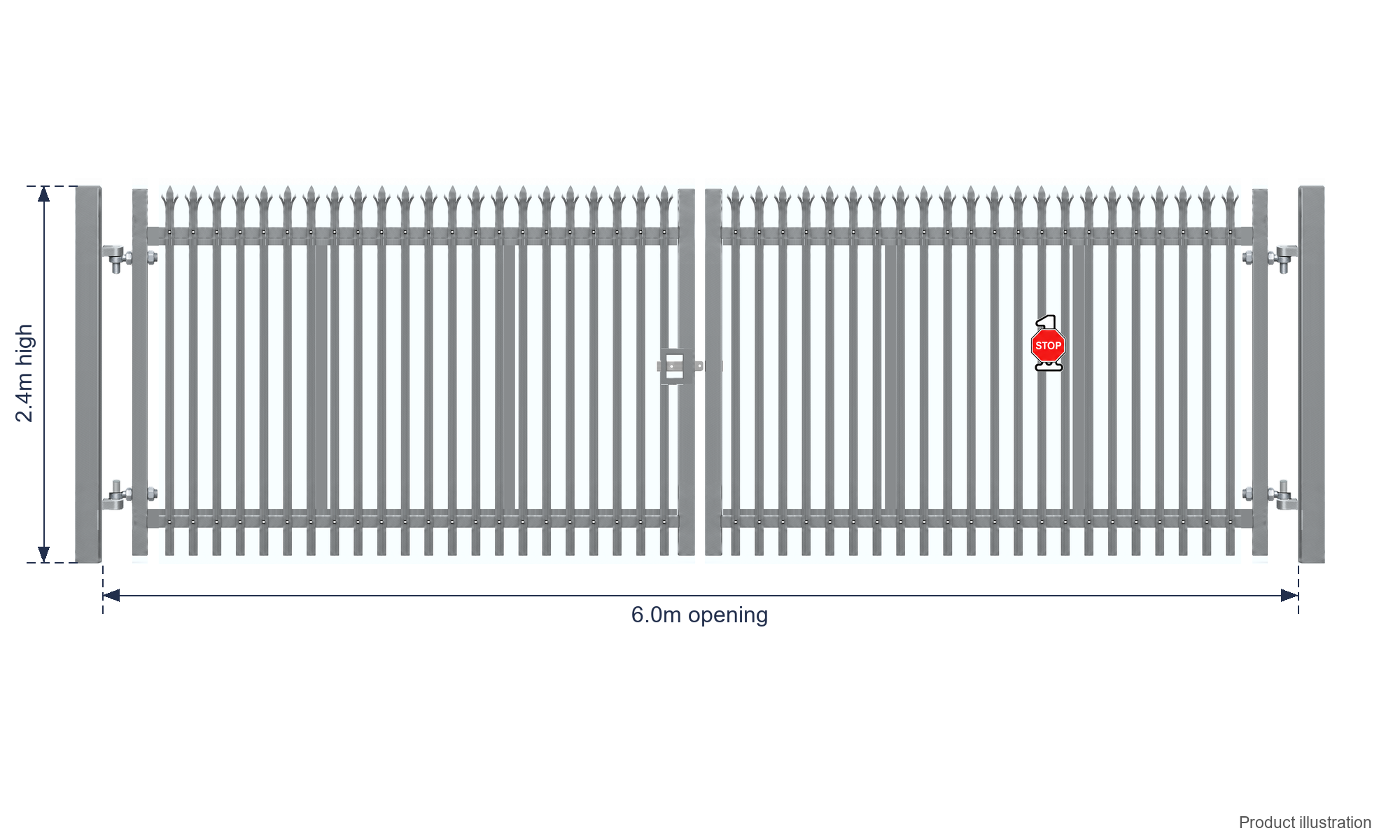2.4m x 6.0m Steel Palisade Double Gate - Galvanised