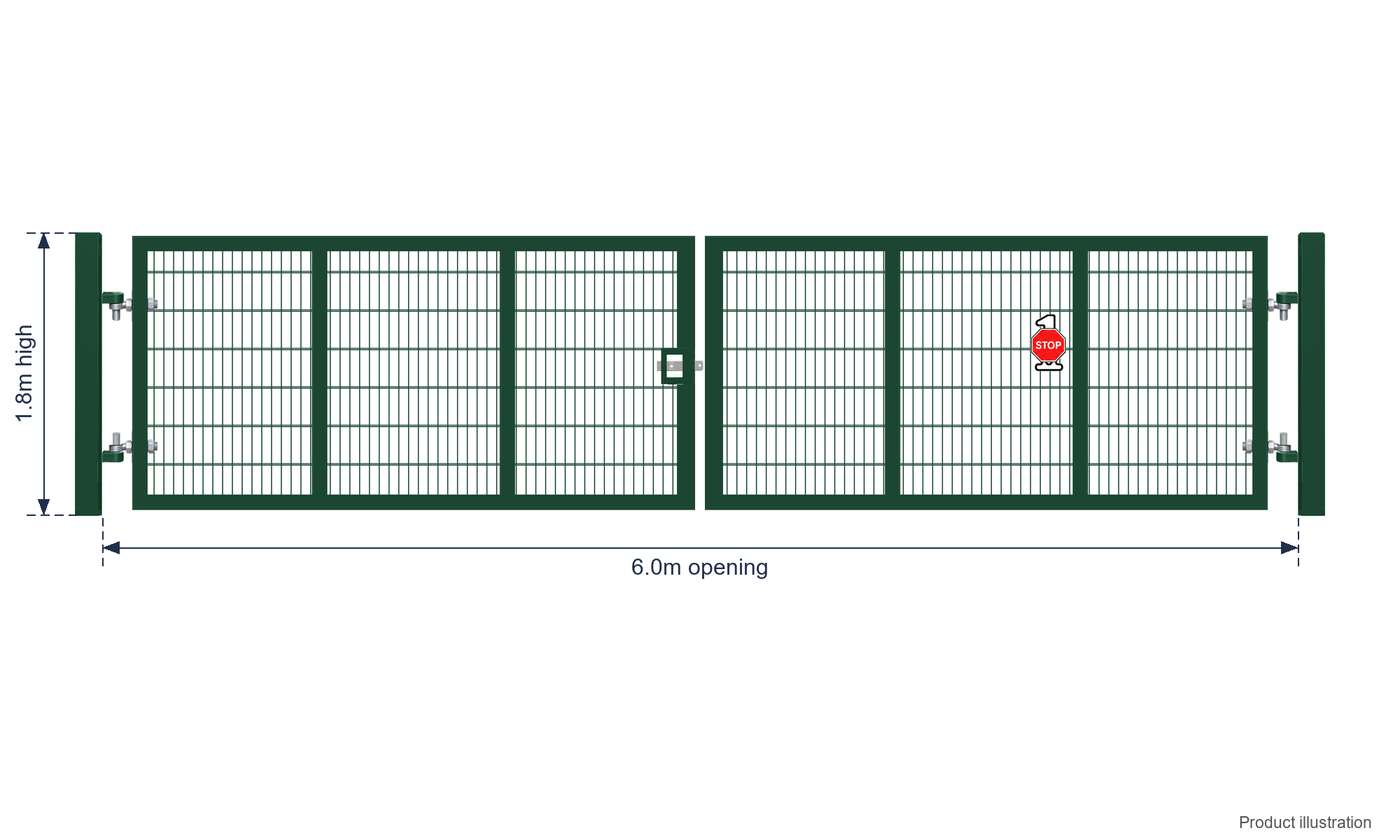 1.8m x 6.0m Steel Mesh Double Gate - Galvanised & PPC Green RAL 6005
