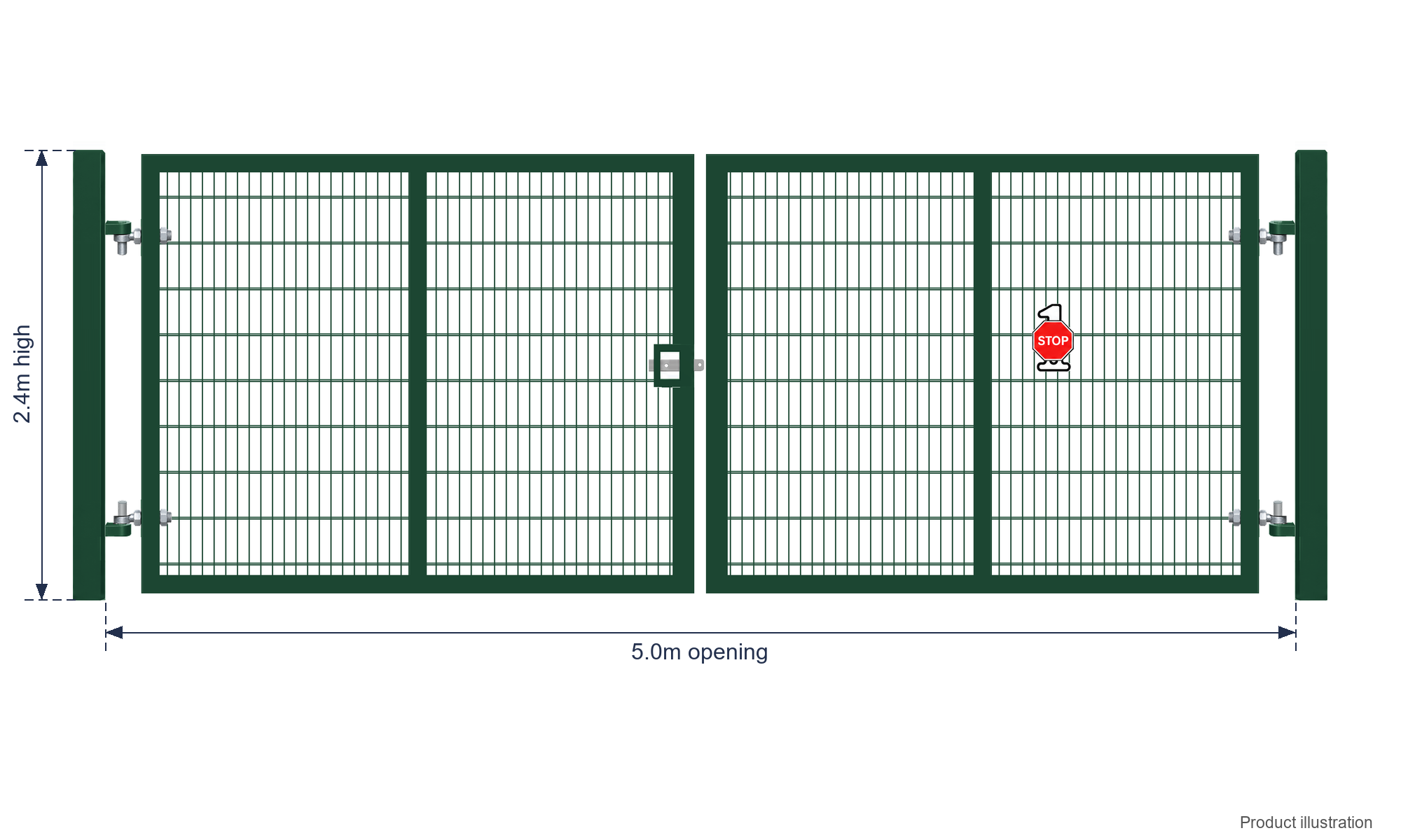 2.4m x 5.0m Steel Mesh Double Gate - Galvanised & PPC Green RAL 6005