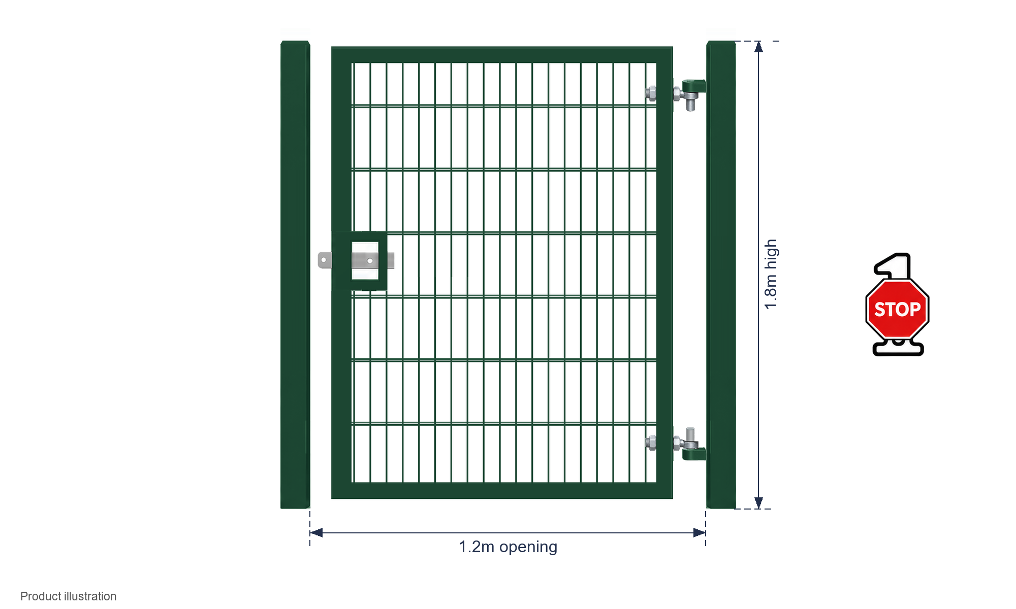 1.8m x 1.2m Steel Mesh Single Gate - Galvanised & PPC Green RAL 6005