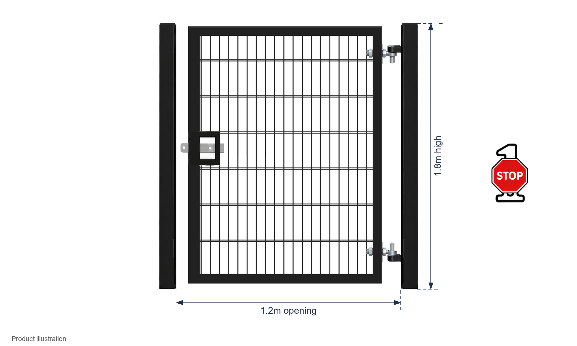1.8m x 1.2m Steel Mesh Single Gate - Galvanised & PPC Black RAL 9005