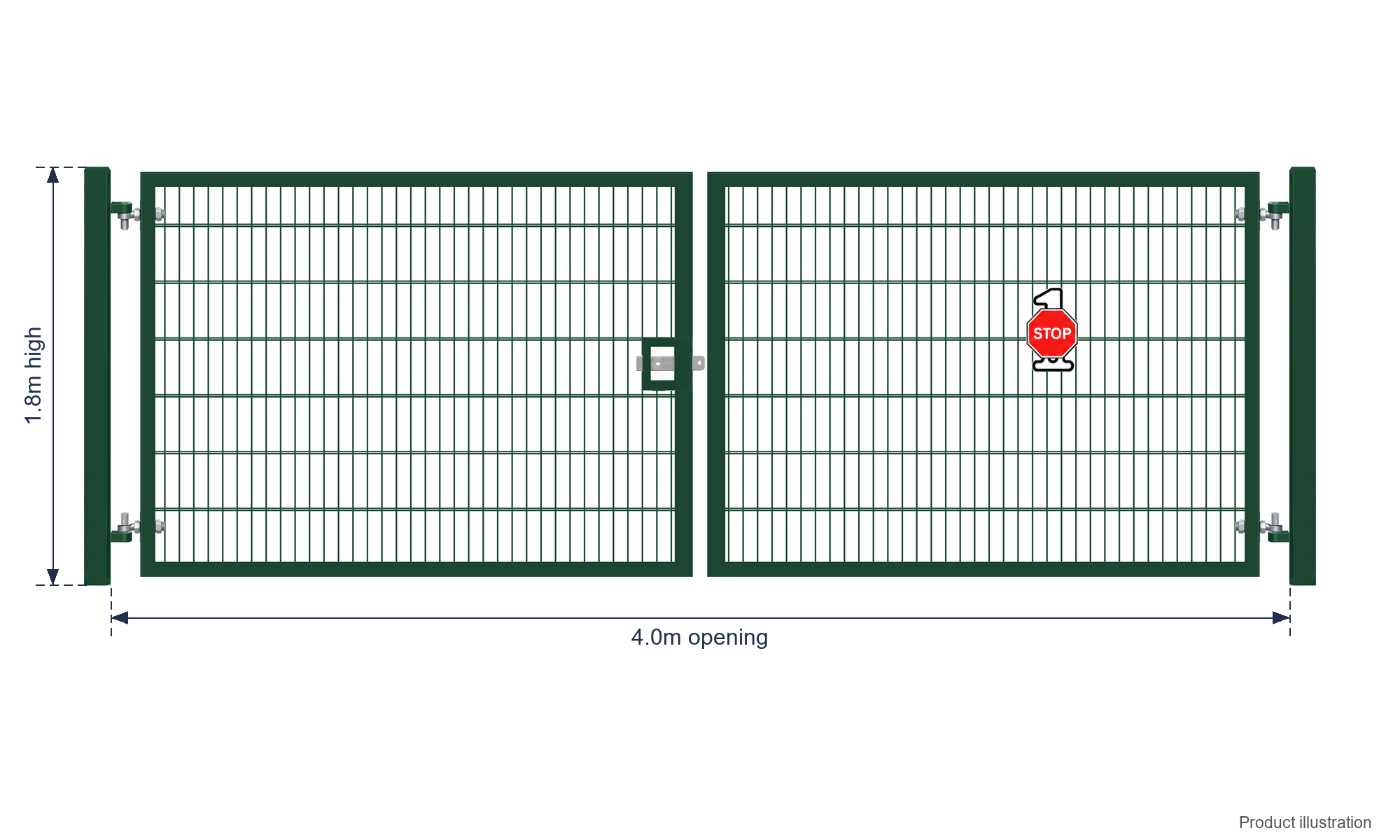 1.8m x 4.0m Steel Mesh Double Gate - Galvanised & PPC Green RAL 6005