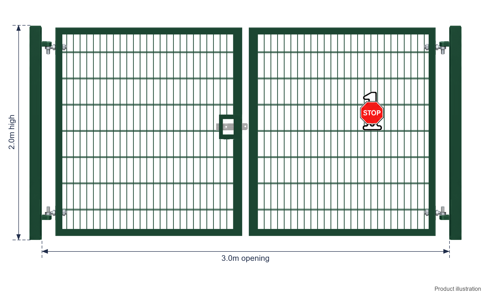 2.0m x 3.0m Steel Mesh Double Gate - Galvanised & PPC Green RAL 6005