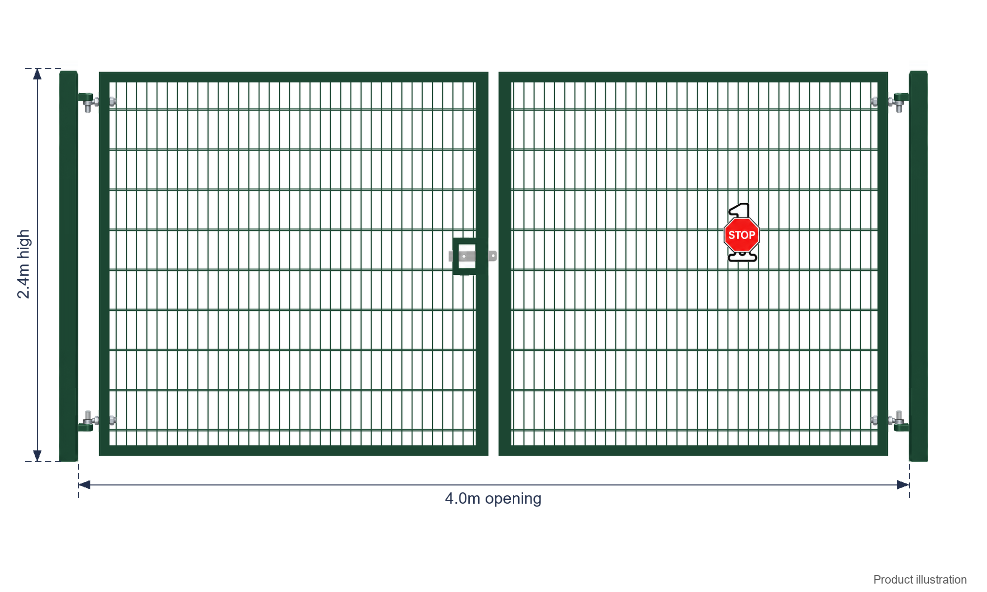 2.4m x 4.0m Steel Mesh Double Gate - Galvanised & PPC Green RAL 6005