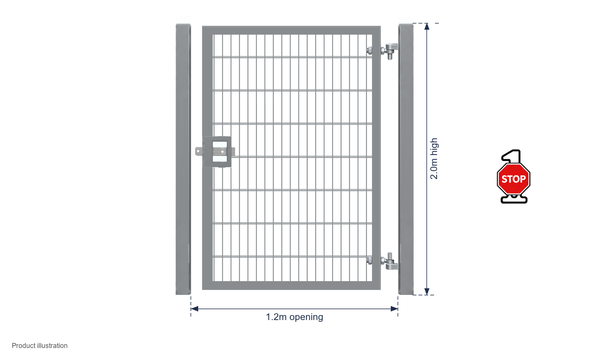 2.0m x 1.2m Steel Mesh Single Gate - Galvanised