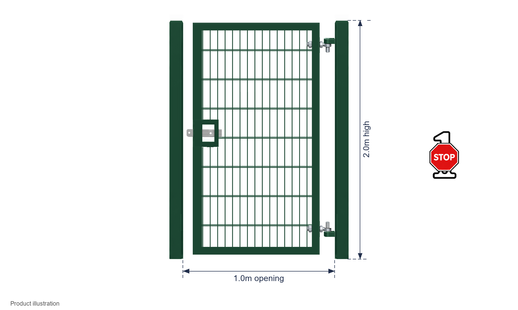 2.0m x 1.0m Steel Mesh Single Gate - Galvanised & PPC Green RAL 6005