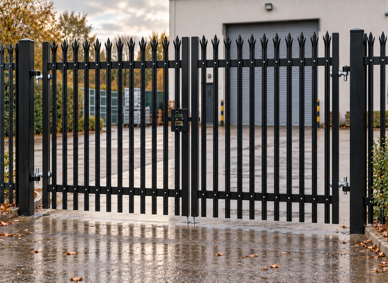 1.8m x 3.0m Steel Palisade Double Gate - Galvanised & PPC Black RAL 9005