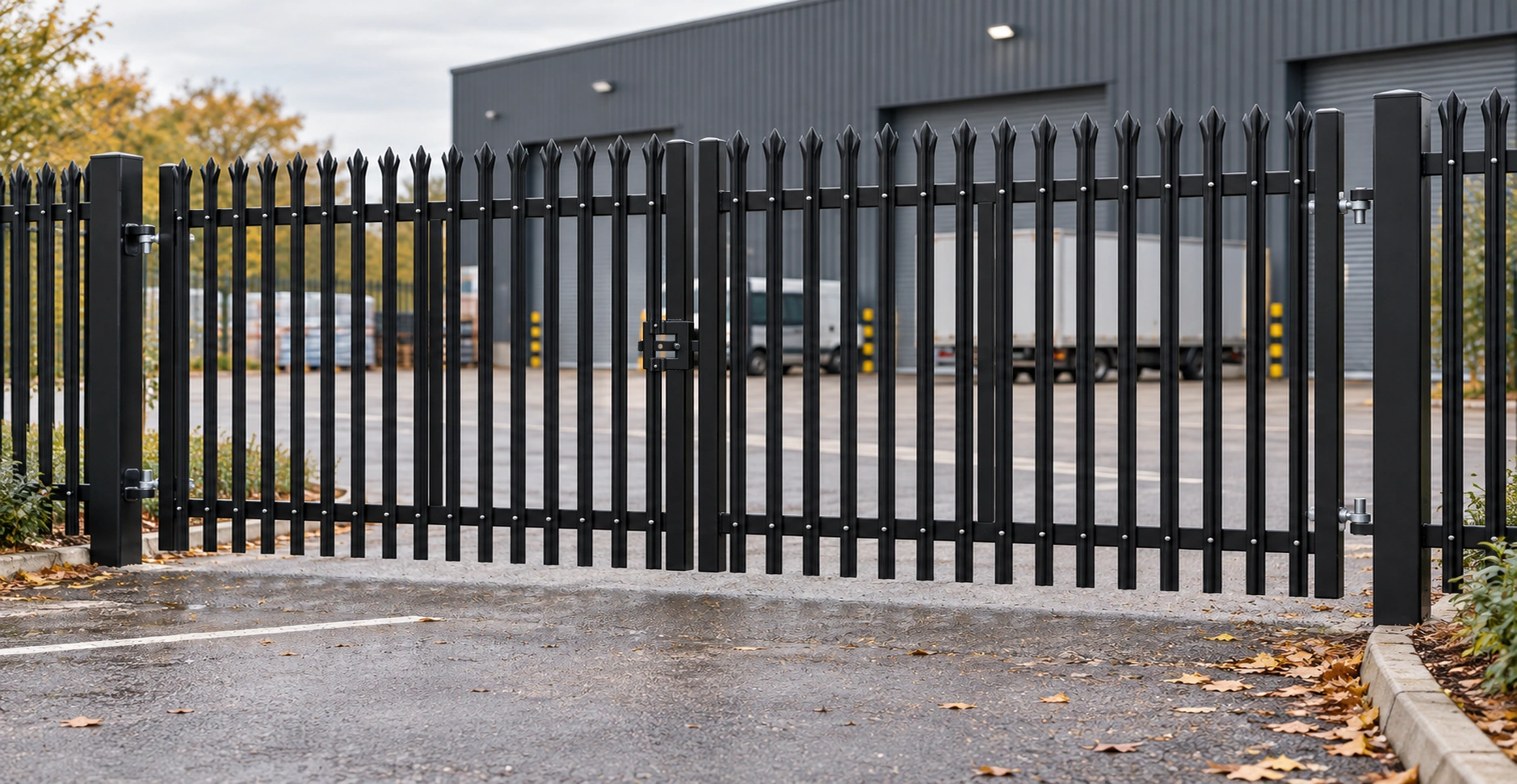 1.8m x 5.0m Steel Palisade Double Gate - Galvanised & PPC Black RAL 9005