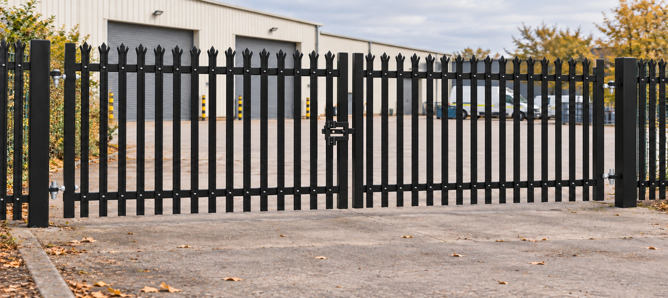 1.8m x 6.0m Steel Palisade Double Gate - Galvanised & PPC Black RAL 9005