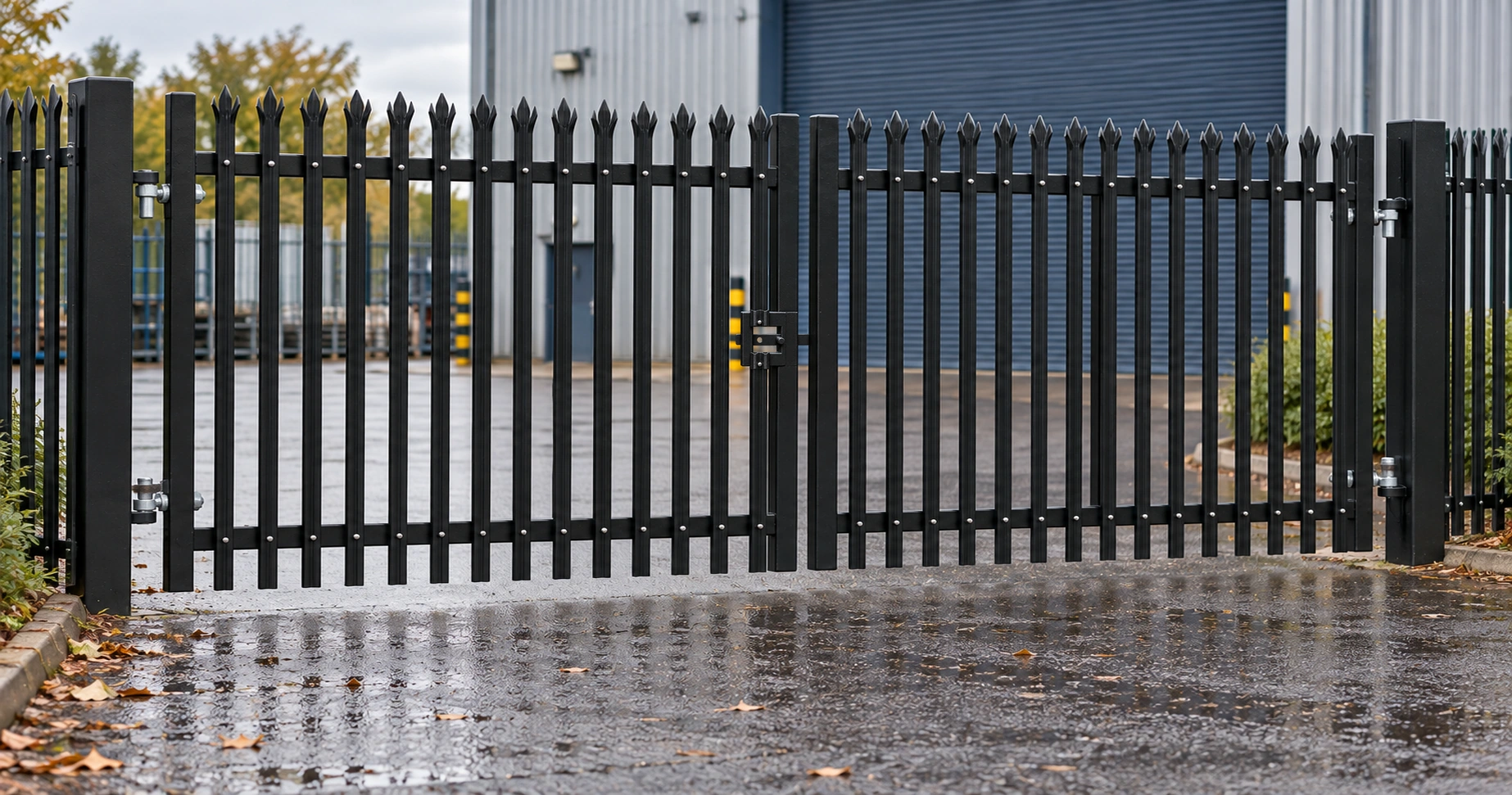 2.0m x 5.0m Steel Palisade Double Gate - Galvanised & PPC Black RAL 9005