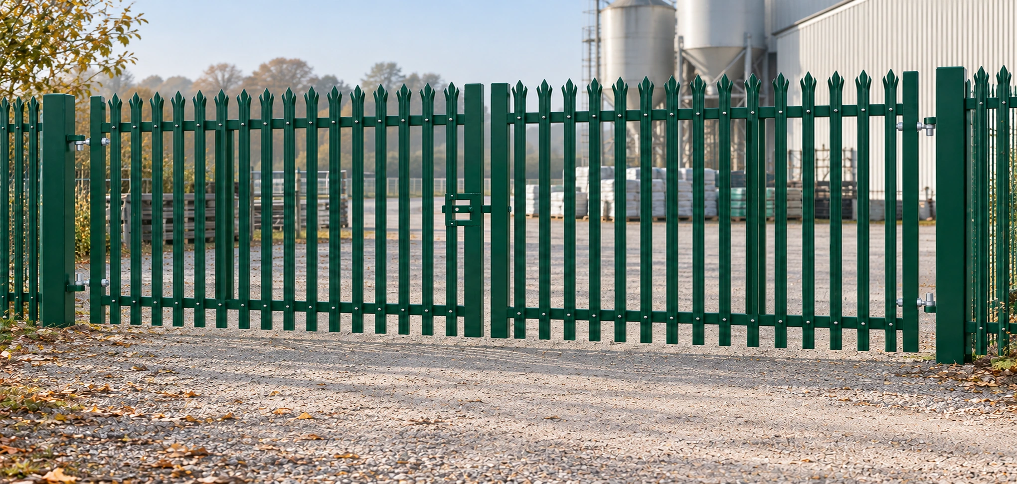 2.0m x 6.0m Steel Palisade Double Gate - Galvanised & PPC Green RAL 6005