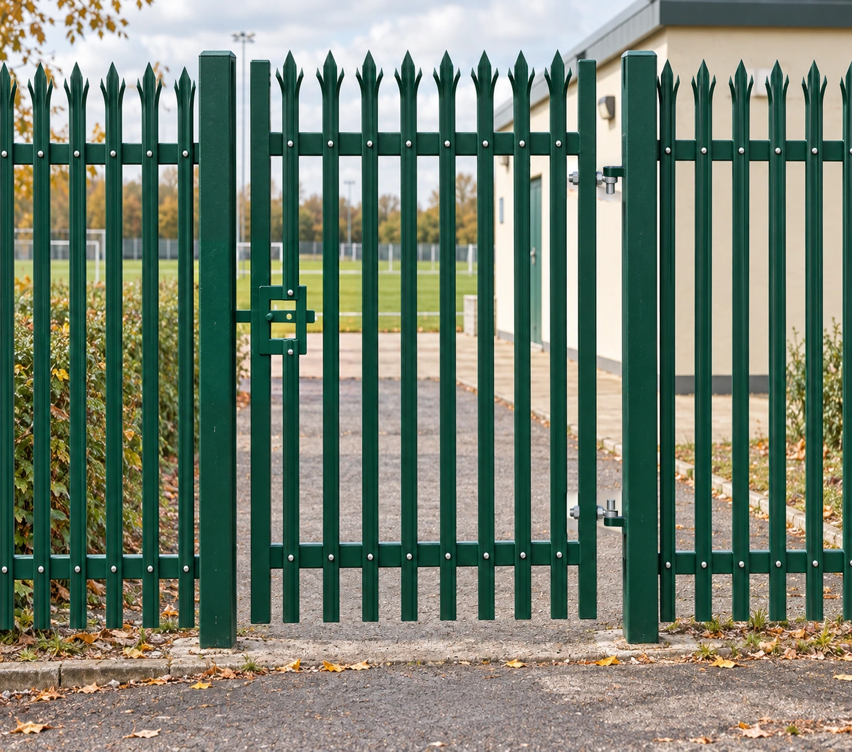 1.8m x 1.2m Steel Palisade Single Gate - Galvanised & PPC Green RAL 6005