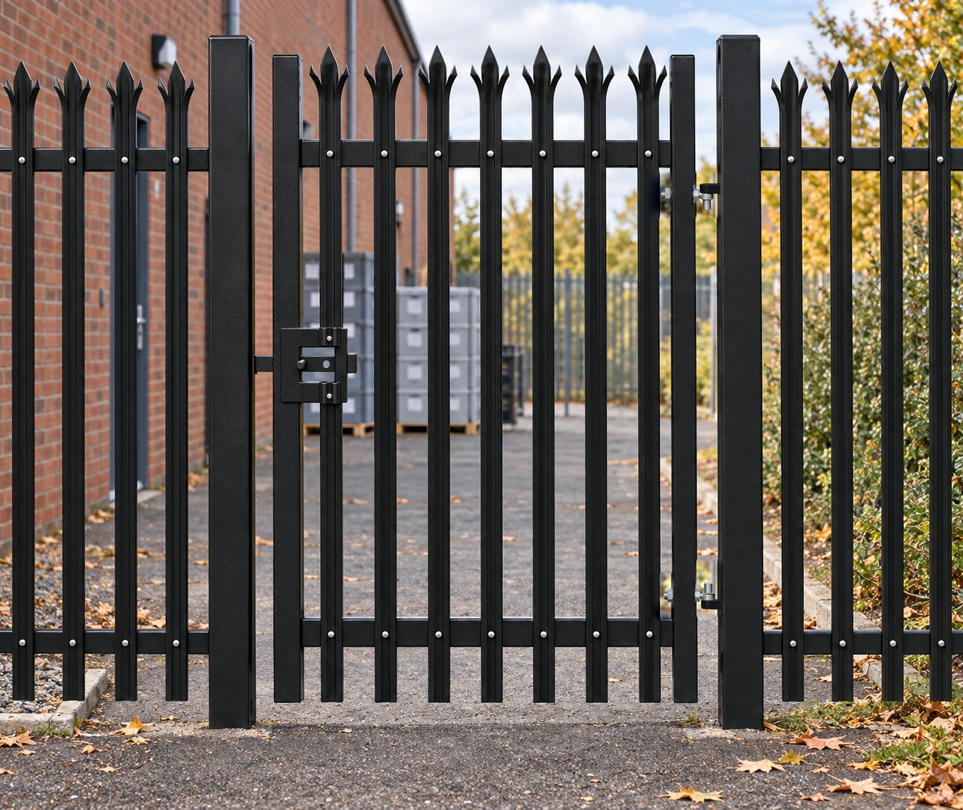 2.0m x 1.2m Steel Palisade Single Gate - Galvanised & PPC Black RAL 9005