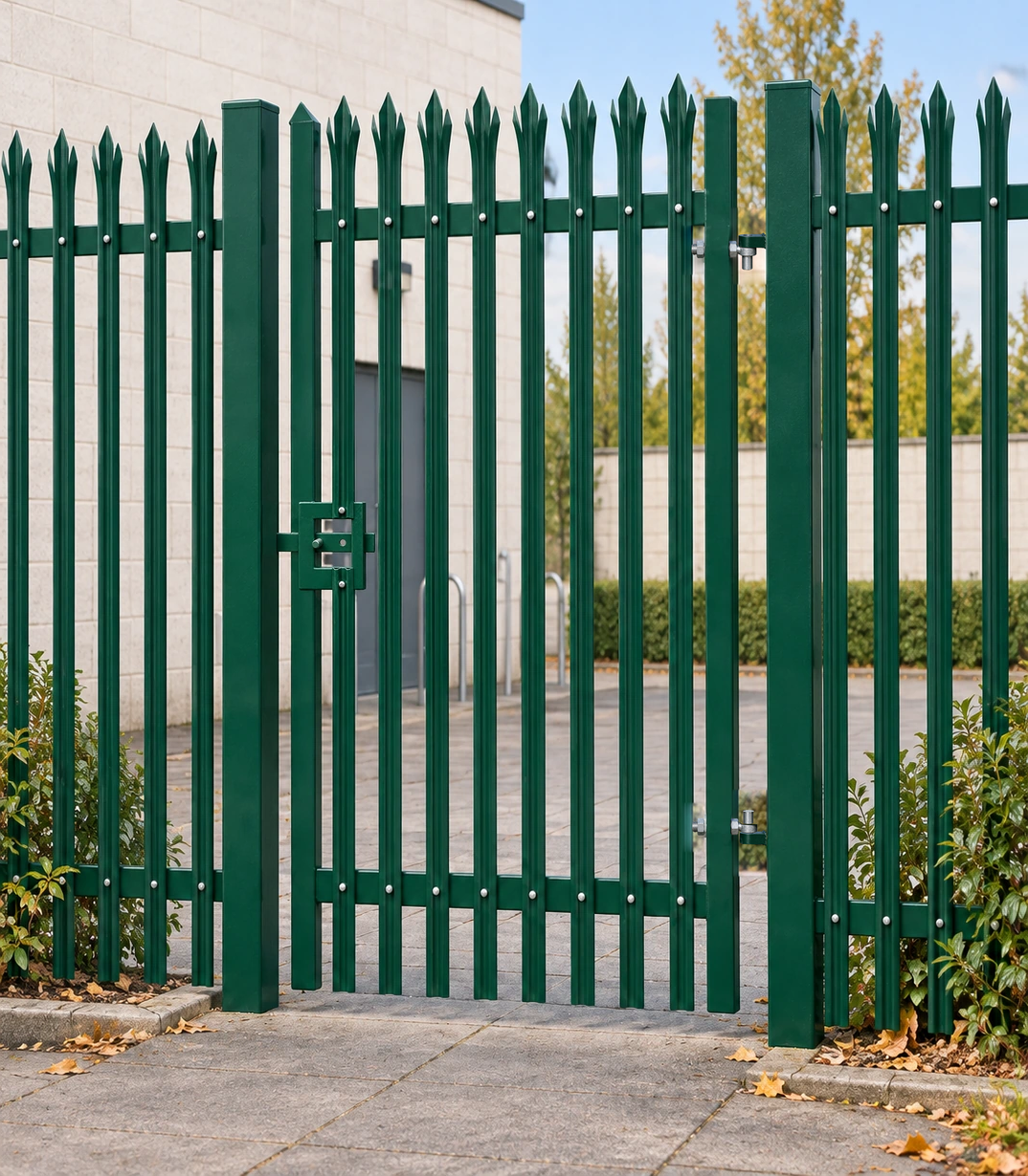 2.4m x 1.2m Steel Palisade Single Gate - Galvanised & PPC Green RAL 6005