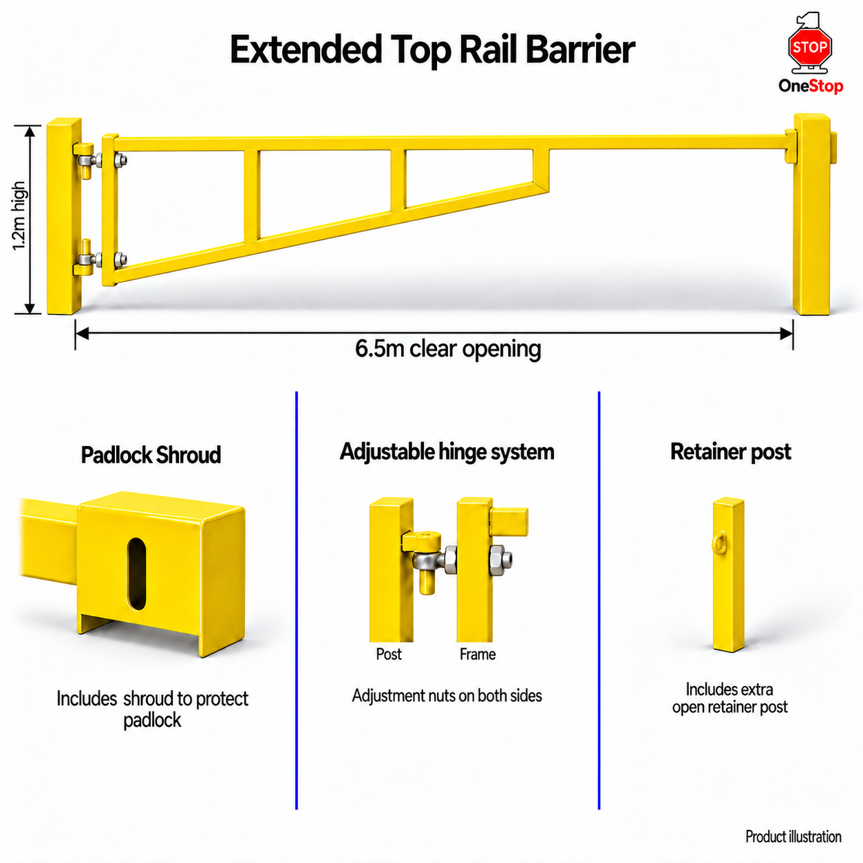 Extended Top Rail Barrier 6.5m x 1.2m High - Galvanised & PPC