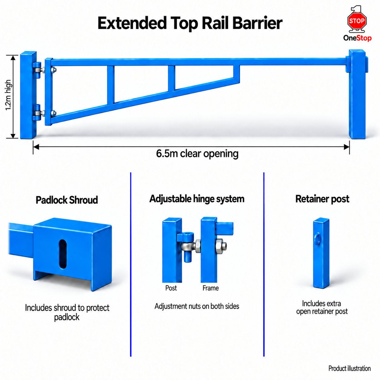 Extended Top Rail Barrier 6.5m x 1.2m High - Galvanised & PPC