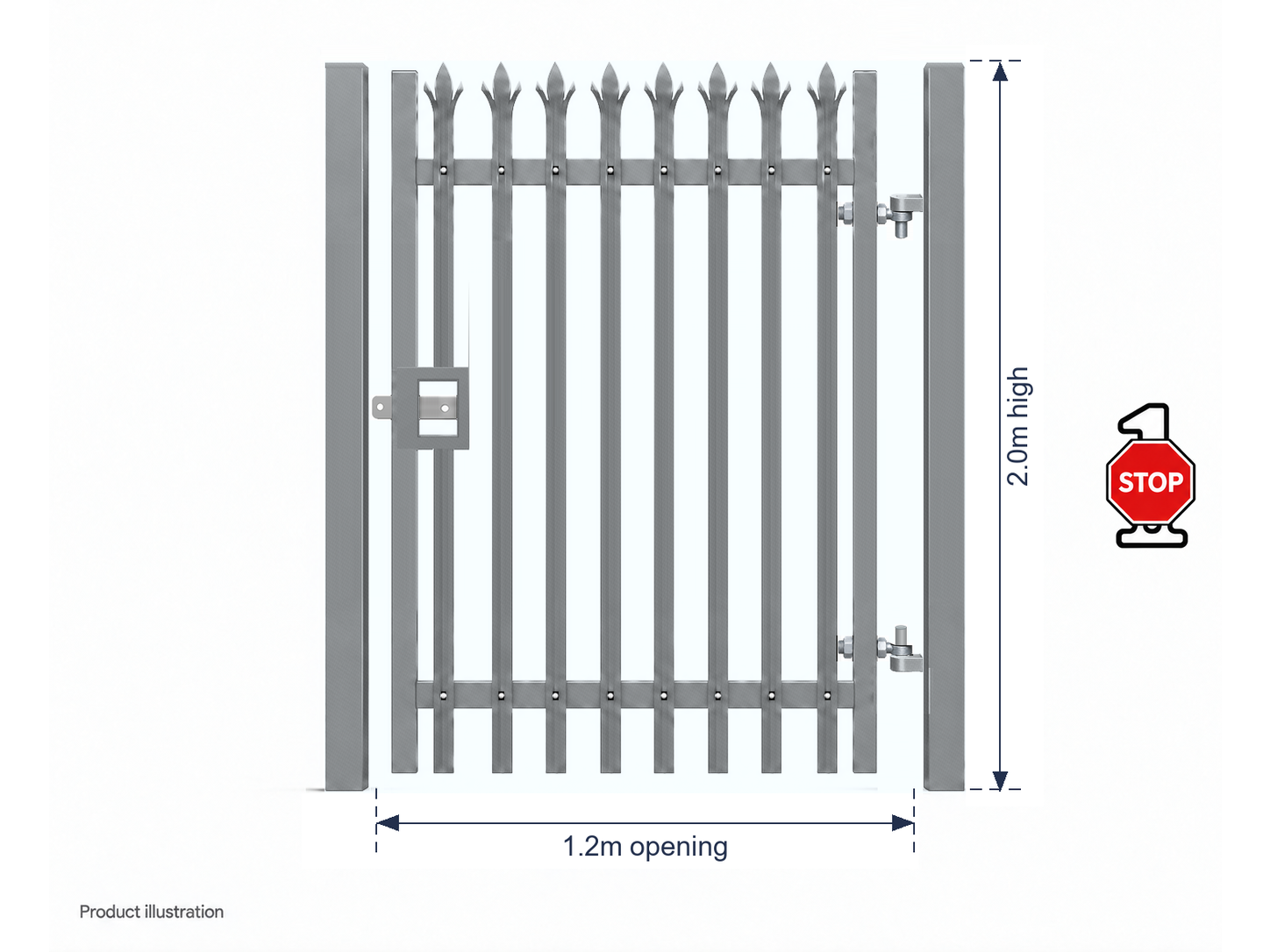 2.0m x 1.2m Steel Palisade Single Gate - Galvanised