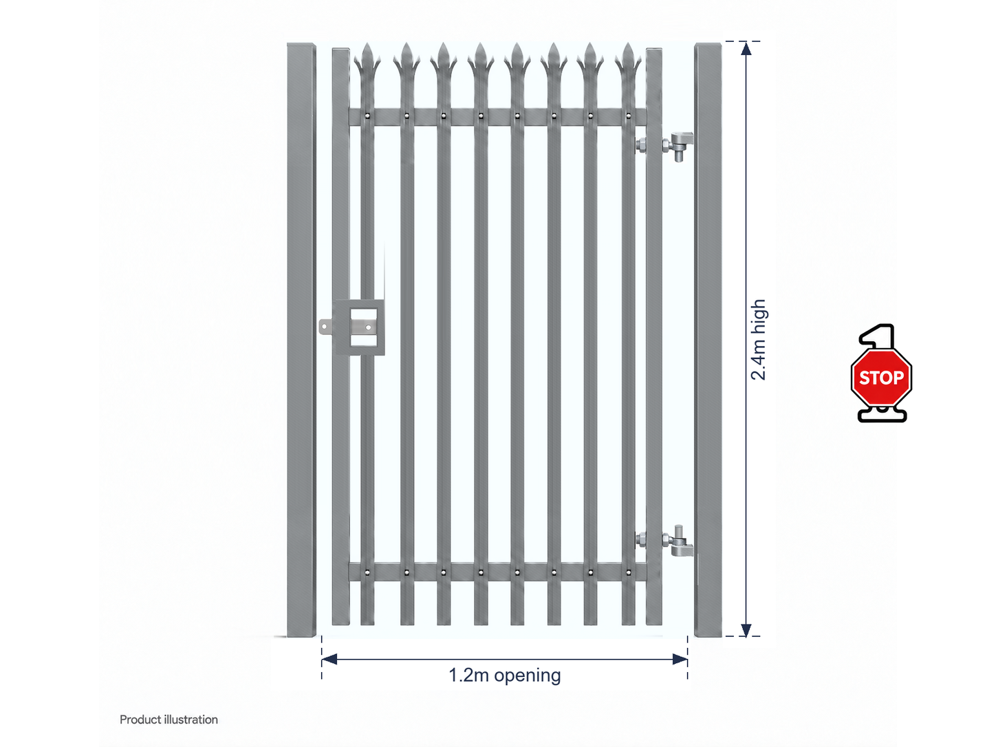 2.4m x 1.2m Steel Palisade Single Gate - Galvanised