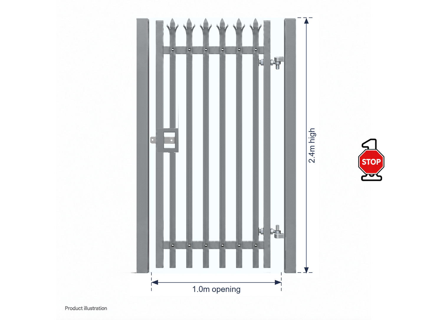 2.4m x 1.0m Steel Palisade Single Gate - Galvanised